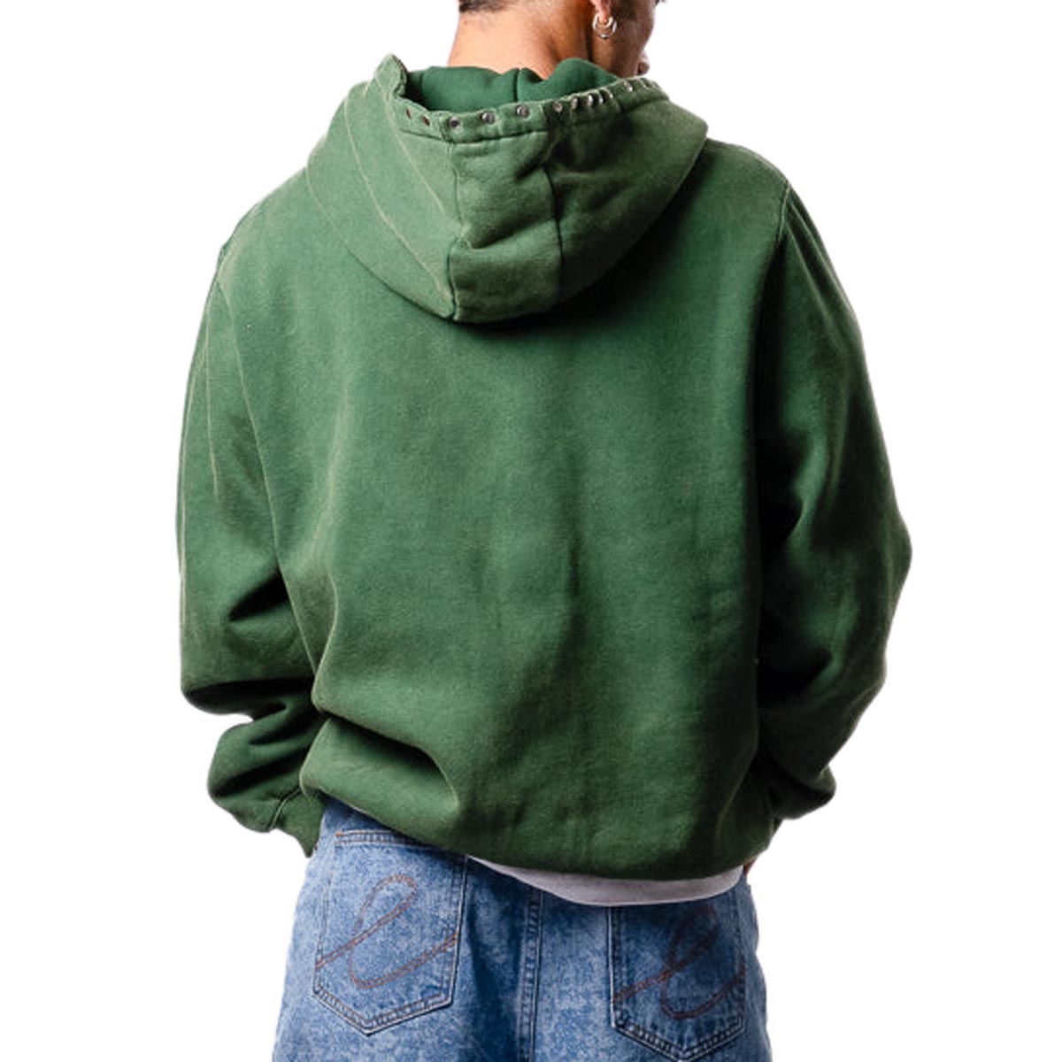 Hoddle Intarsia Script Zip Up Hoodie - Washed Green image 4