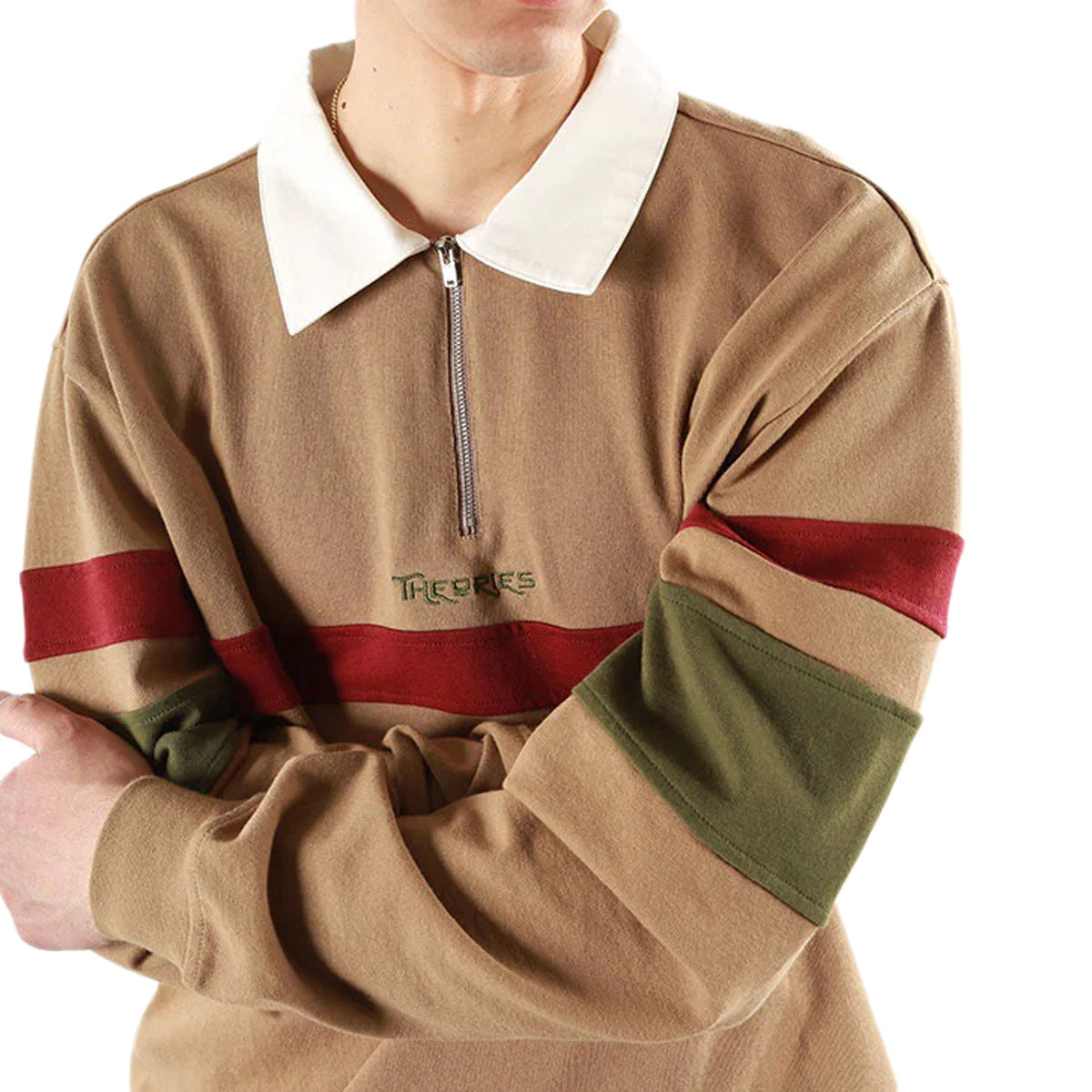 Theories Half Zip Rugby Shirt - Sand/Maroon/Olive image 3