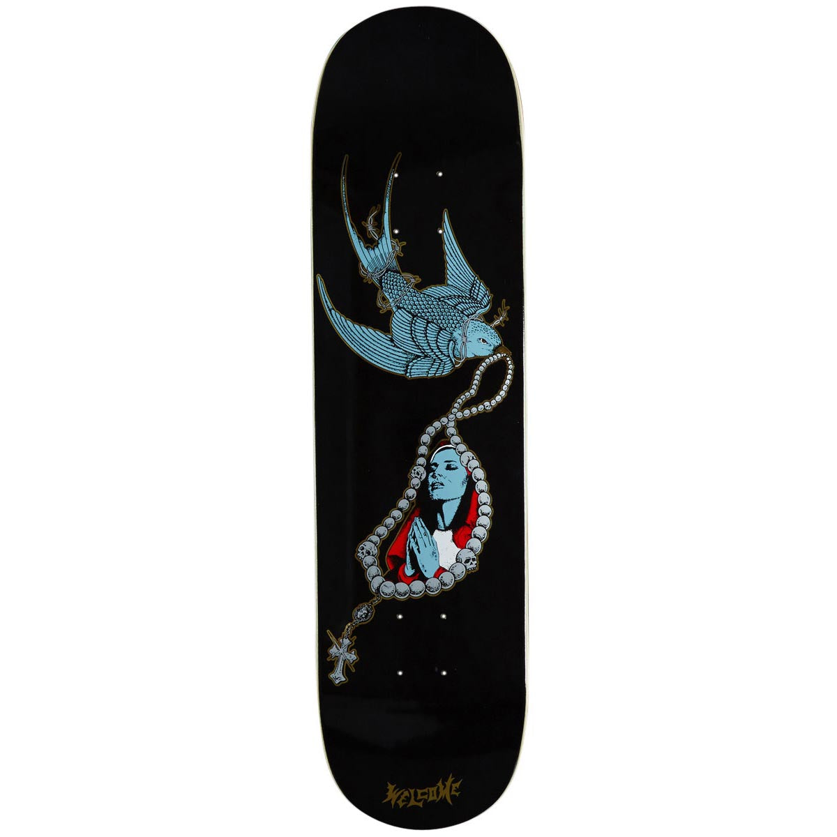 Welcome Rosary On A Popsicle Skateboard Deck - Black/Gold Foil - 8.00