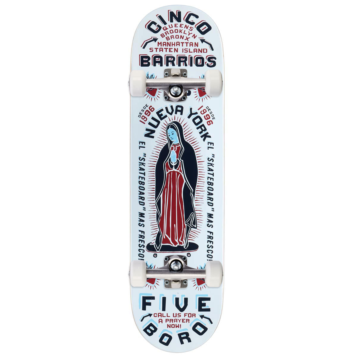 5Boro Cinco Barrios Skateboard Complete - White - 8.50