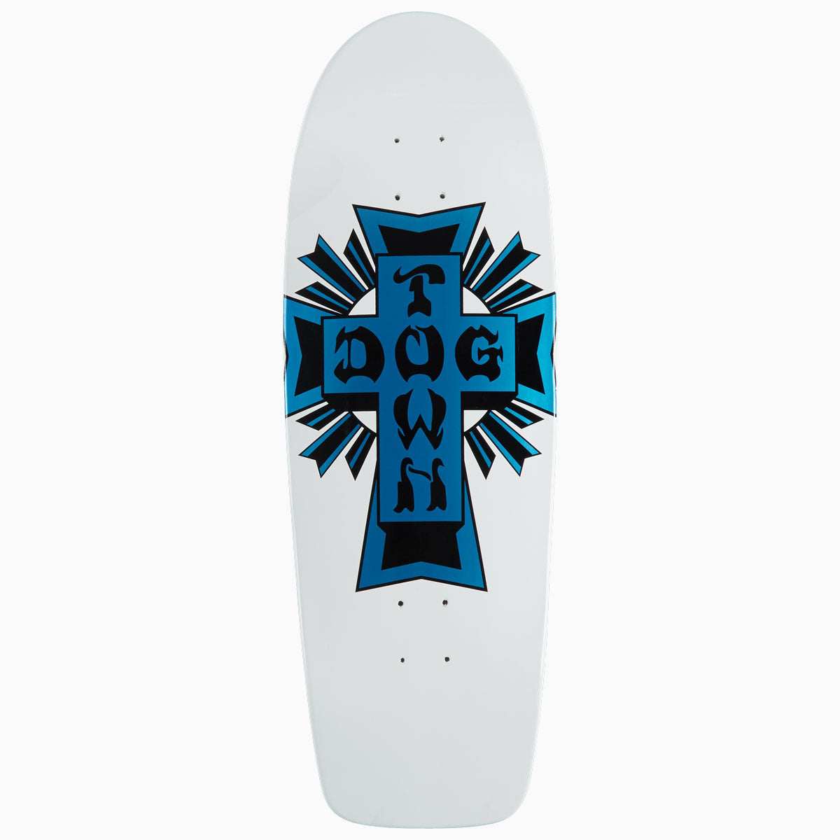 Dogtown Cross Logo 70s Rider Skateboard Deck - Gloss White/Metallic Blue Cross - 10.00