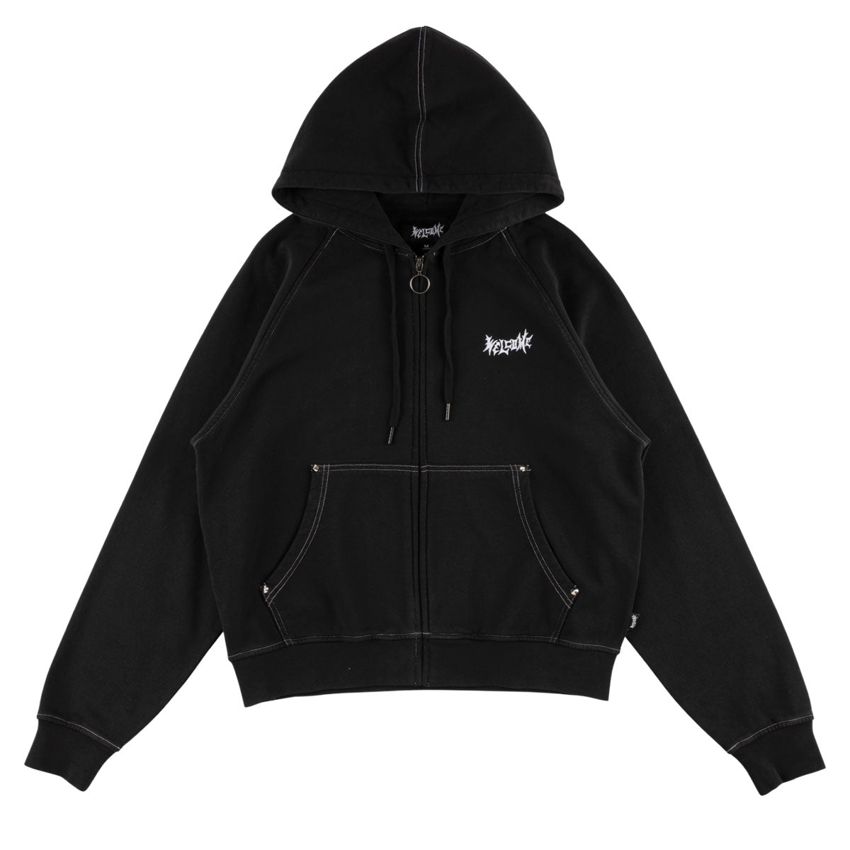 Welcome Vamp Cropped Studded Zip Hoodie - Black image 1