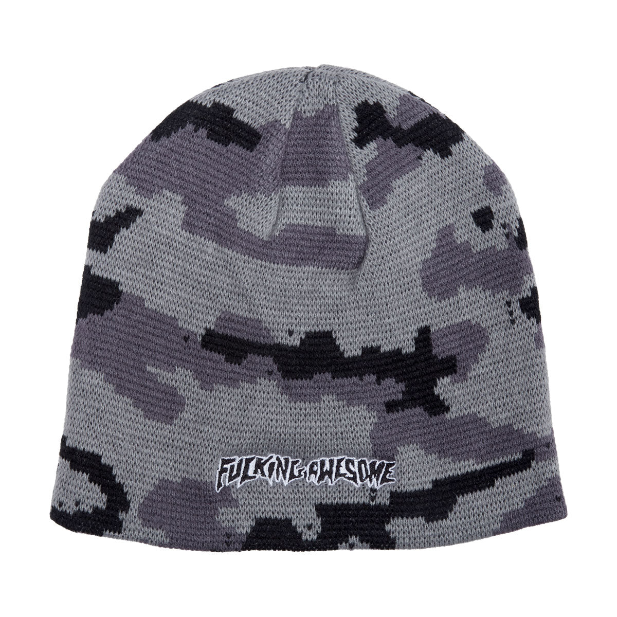 Fucking Awesome Embroidered Stamp Logo Skully Beanie - Blue/Camo image 1