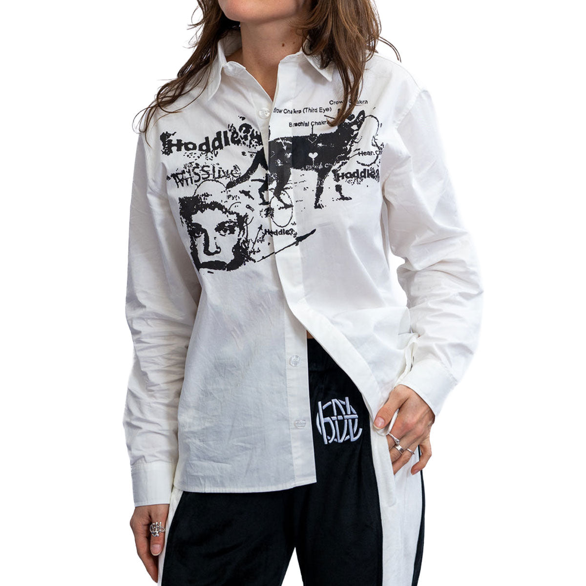 Hoddle A Sane Reaction Long Sleeve Oxford Shirt - White image 5