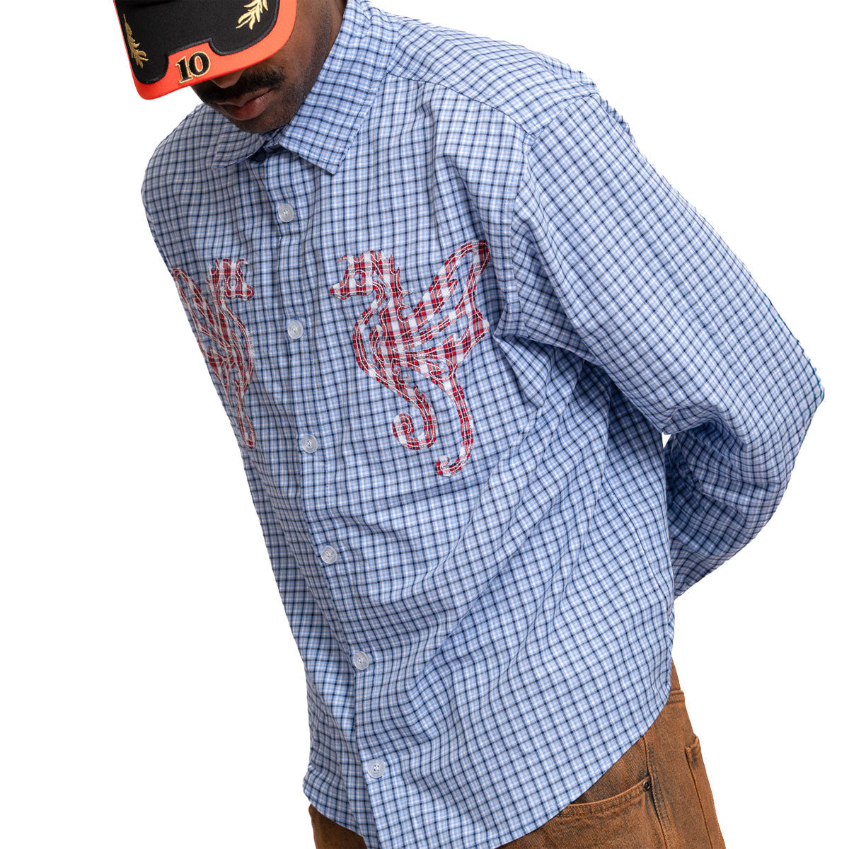 Hoddle Primary Logo Shirt - Gingham Blue image 5