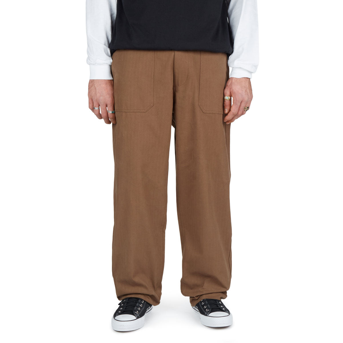 CCS Wide Leg Herringbone Pants - Brown image 1