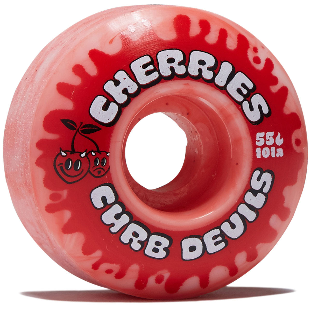Cherries Curb Devils Classic Shape 101a Skateboard Wheels - Red/White Swirl - 55mm image 1