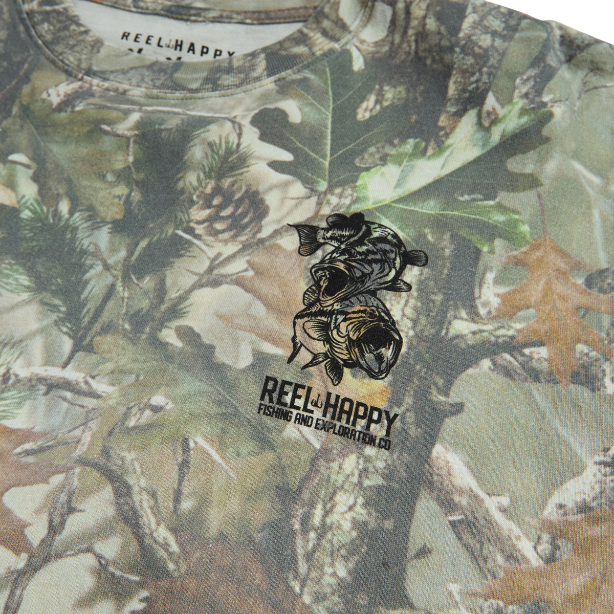 Reel Happy Bass School Box T-Shirt - Vintage Wood Camo image 3