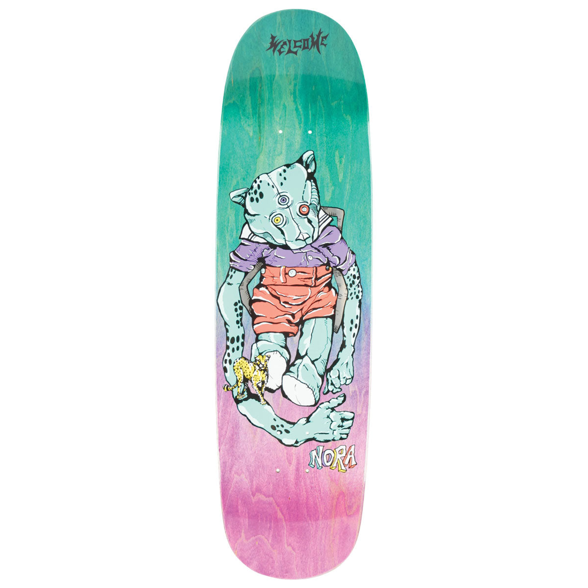 Welcome Teddy Nora Vasconcellos On Sphynx Skateboard Deck - Teal/Purple Gradient Stain - 8.80