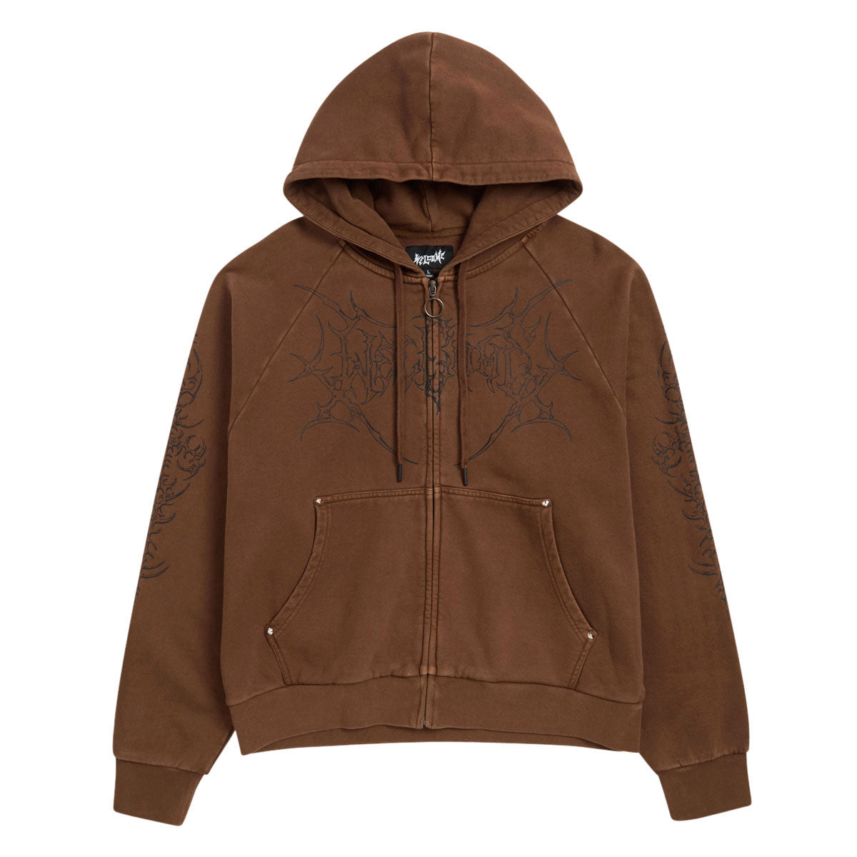 Welcome Grapple Crop Studded Zip Hoodie - Brown image 1