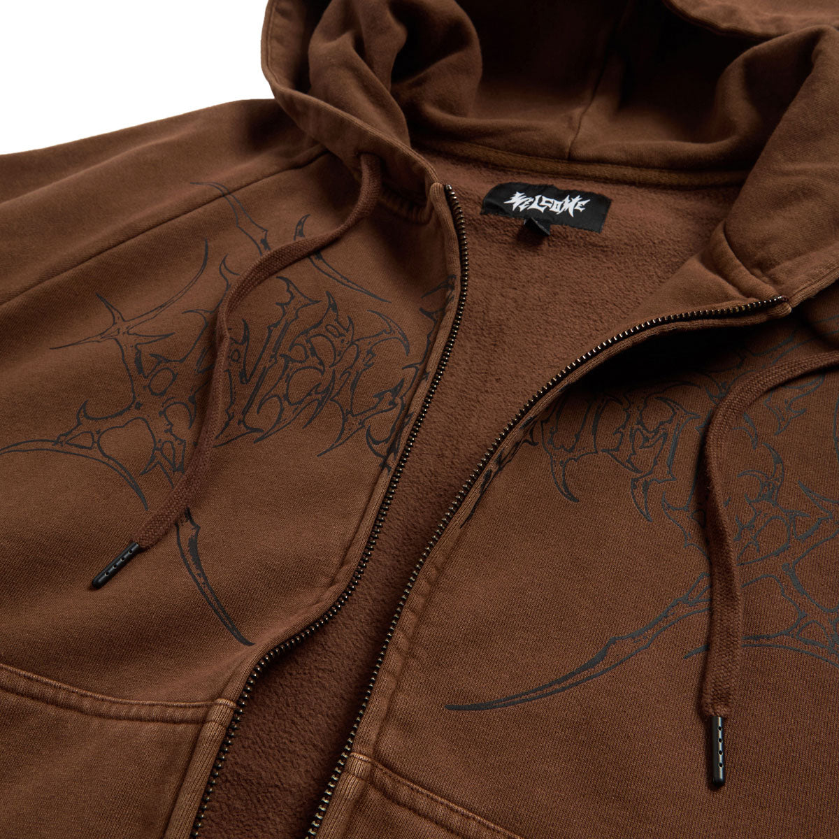 Welcome Grapple Crop Studded Zip Hoodie - Brown image 2