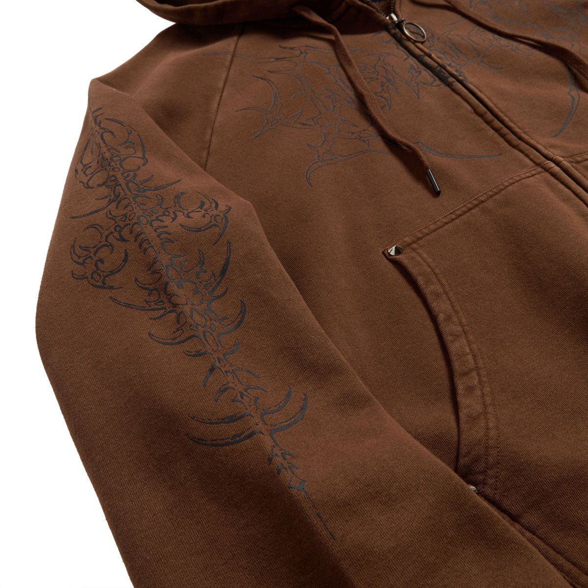 Welcome Grapple Crop Studded Zip Hoodie - Brown image 3