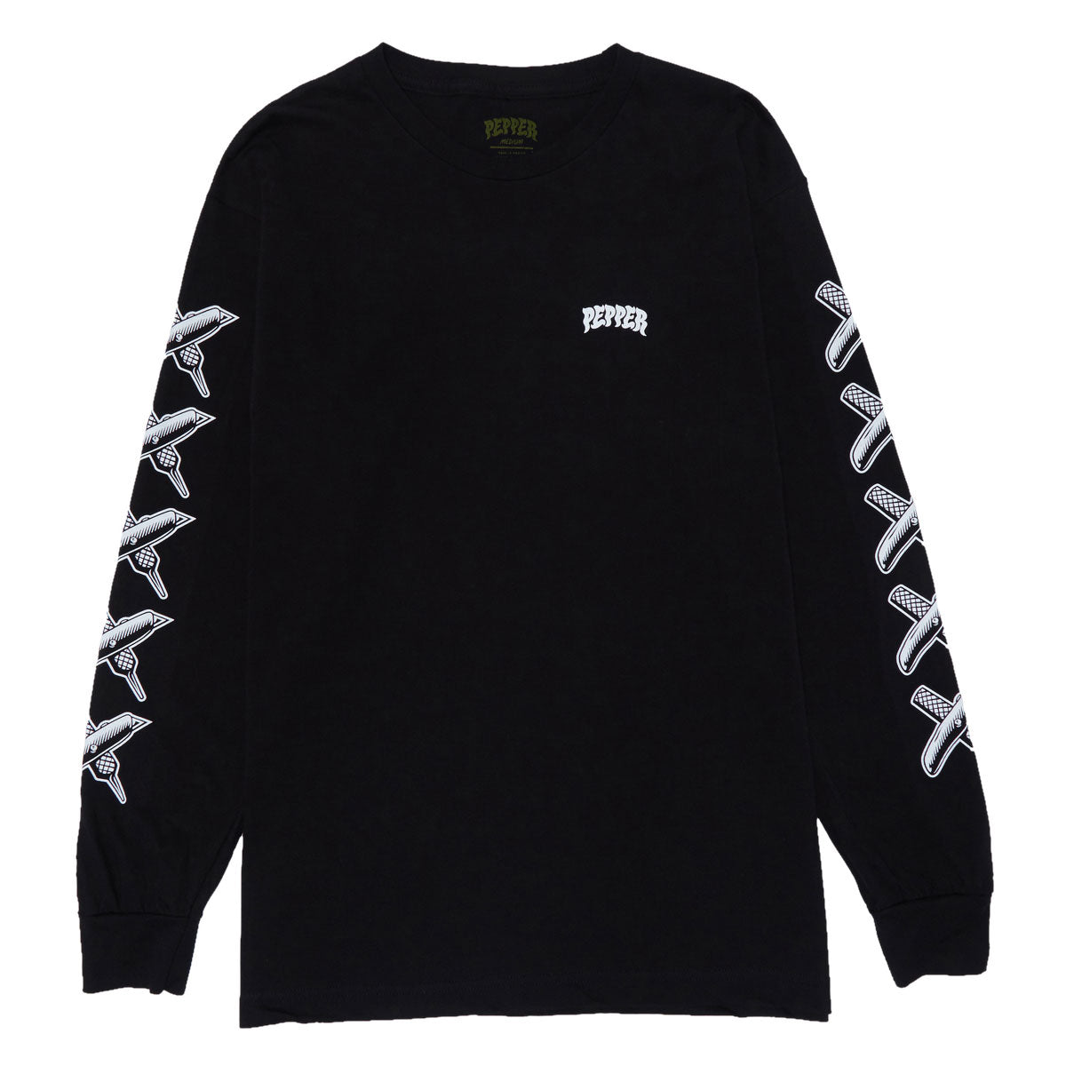 Pepper Knife Logo Long Sleeve Pocket T-Shirt - Black image 1