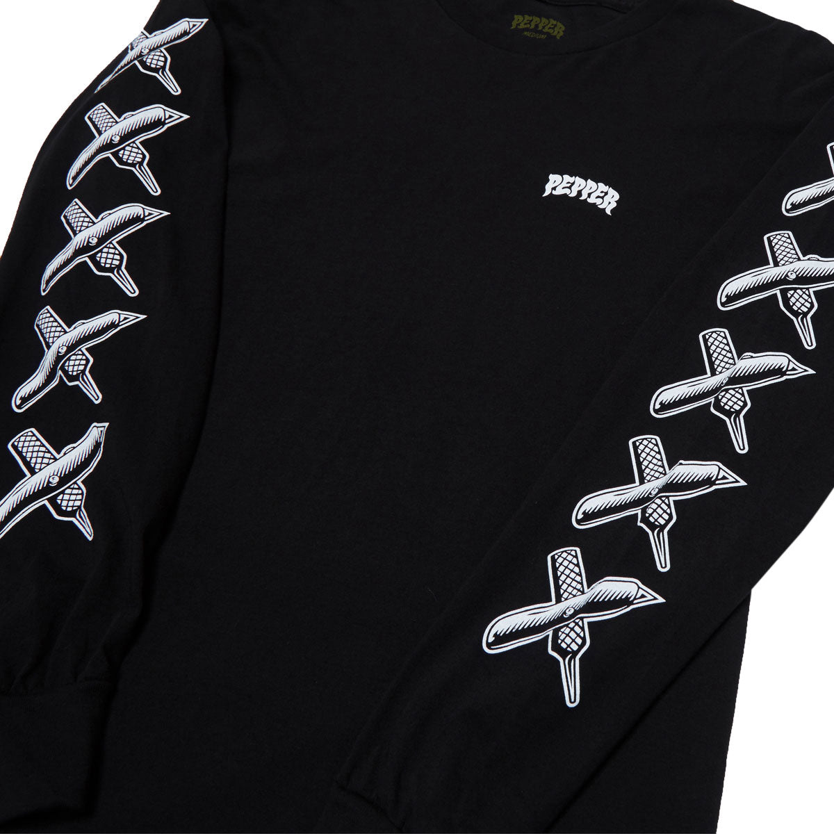 Pepper Knife Logo Long Sleeve Pocket T-Shirt - Black image 2