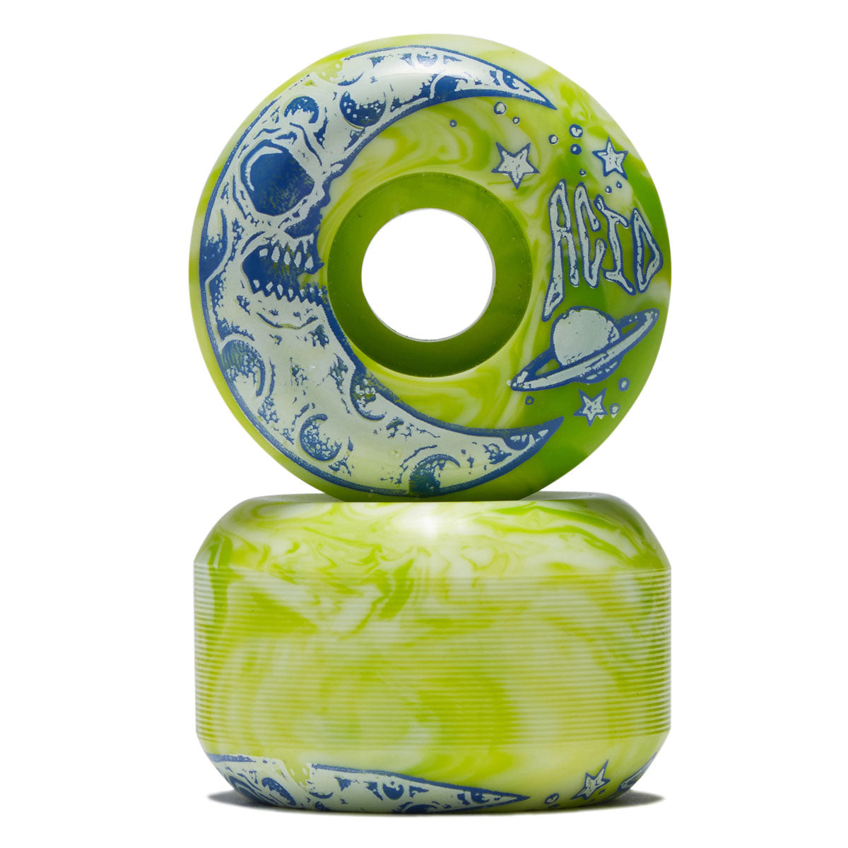 Acid Moon Type A 99a Side Cut Skateboard Wheels - Green/White Swirl - 52mm image 2