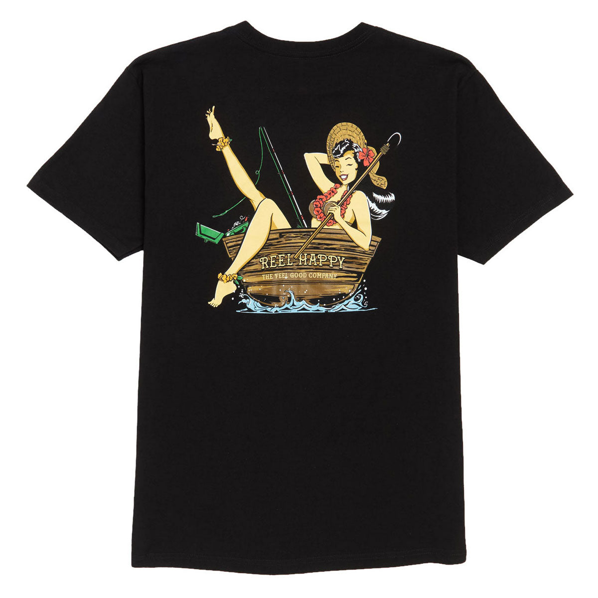 Reel Happy Easy Life T-Shirt - Black image 1