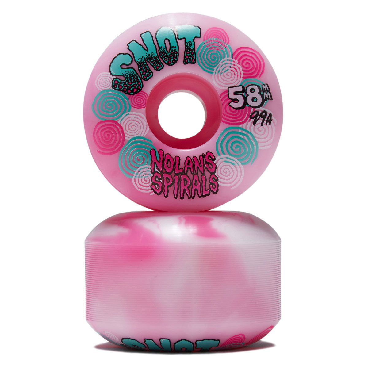 Snot Nolan Houghton Spiral Wide Boys 99a Skateboard Wheels - Pink/White Swirl - 58mm image 2